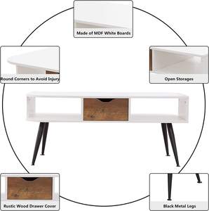Table basse moderne blanche et noire avec rangement pour salon, table centrale contemporaine avec étagère de rangement spacieuse, élégante - Product Image 3