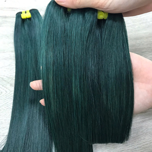มัดผมตรงจากกระดูกสีเขียวเข้ม | ผมมนุษย์เวียดนามแบบสองชั้น - Product Image 2