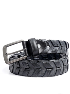 Cinturones Trenzados de Cuero Genuino de Alta Calidad para Hombre 2026, Cinturón Casual Negro Personalizado con Patrón de Tejido, Venta al Por Mayor OEM - Product Image 4