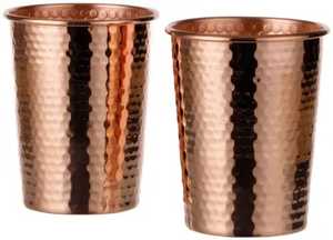 Lot de 2 gobelets à boire en cuivre pur avec rayures horizontales, verres à eau, vaisselle ayurvédique, fournisseur en gros - Product Image 4