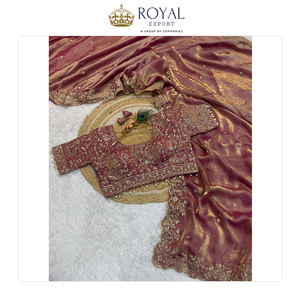 Globally Selling Best Quality Wedding Wear Designer Indian Clothing Zari Sequence Embroidery Silk <b>Saree</b> for Sale - Product Image 4