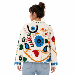 Handmade Suzani <b>Velvet</b> <b>Jacket</b> for <b>Women</b> | Premium Embroidered Bohemian Vintage Cotton Lined Winter Coat | Custom OEM & Wholesale - Product Image 2