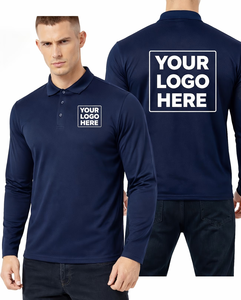 Men's Navy Long Sleeve Polo Shirt Custom Logo Print Breathable Cotton Workwear Uniform Work Polo Shirts Personalized Polyester - Product Image 1
