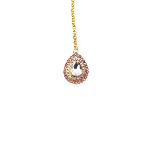 Elegant Teardrop Rhinestone Pendant Necklace with Pink Crystal and Gold Chain for Wedding Party Wear Women Accessories - Product Image 1