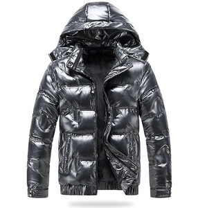 Wholesale Custom Canvas Glossy Puffer Jacket Winter Rain Coat Waterproof Breathable Front Logo Hooded Glossy Nylon Parka Jackets - Product Image 6