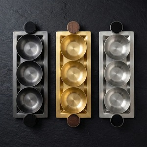 Nouveaux ensembles de bols à dattes en métal (3 pièces) avec plateau et poignée en bois pour usage domestique ou hôtelier, disponibles en gros avec personnalisation couleur/taille/logo - Product Image 6