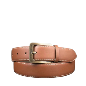 2026 Men's Dress Belt High Quality Genuine Leather Stylish Feather <b>Edge</b> Customized Logo Tan Color Handmade Formal Alloy Brand - Product Image 1