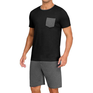 Men's Navy Blue Short Sleeve Eco-Friendly 100% Cotton Sleep Top with Chest Pocket Casual Knitted <b>Pajama</b> Shirt Winter Wear - Product Image 3