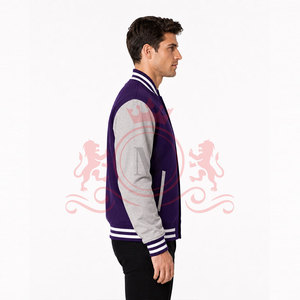 Classic Design Purple <b>White</b> Letterman <b>Jacket</b> Premium Fit Button Front Ribbed Hem Modern Casual Street Style - Product Image 4