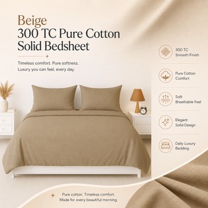 Premium Quality Elegant Beige 300 Thread Count Pure Cotton Solid Bedsheet for Modern Bedrooms and Soft <b>Comfortable</b> Bedding - Product Image 6