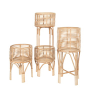 Suporte para Plantas Personalizado em Vime e Rattan com Trama Aberta, Cesto de Chão para Vasos, Decoração de Jardim e Casa, Estilo Americano, Esculpido à Mão, Natural