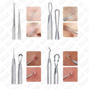 ชุดอุปกรณ์กำจัดสิวหัวดำและสิวอักเสบ 7 ชิ้น ทำจากสแตนเลสกันน้ำ ได้รับการรับรองมาตรฐาน CE ISO พร้อมบริการสกรีนโลโก้ - Product Image 4