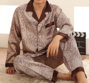 sleepwear silk satin custom sublimation print mens <b>pajamas</b> sleepwear <b>suit</b> set Solid Color Classical Sleepwear Autumn - Product Image 1