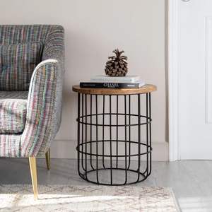 Mesa Auxiliar de Hierro con Tapa de Madera de Acacia, Diseño Rústico Artesanal para Sala de Estar, Dormitorio, Balcón, Decoración Moderna para el Hogar - Product Image 6