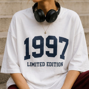 T-shirt décontracté ample pour femme, en maille polyester-coton imprimée, coupe oversize à épaules tombantes, col rond, extensible dans les quatre sens, respirant, style streetwear - Product Image 5