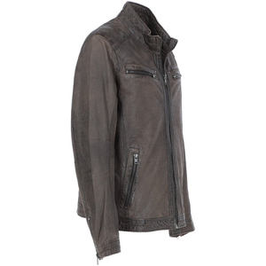 Men's Washed PU Leather Moto Jacket Stand Collar Zipper Closure Regular Fit Autumn Solid Color Biker Style - Product Image 2