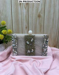 Handcrafted Designer Luxury Evening Bag for Ladies Solid Fashion Sling Magnetic Accessory Resin Pearl Decor for Bridal Clutch - Product Image 2
