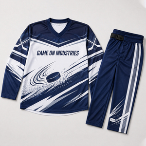 New Trendy Blue White Personalized Design Custom Colors Player Numbers Logo Printing Custom Sublimated Ice Hockey Uniform Sets - Product Image 1