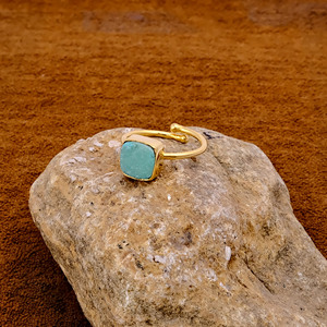 Aqua Druzy Gemstone Ring <b>Square</b> Shape Gold Plated <b>Adjustable</b> Statement Ring Natural Stone Fashion Jewelry for Women - Product Image 3