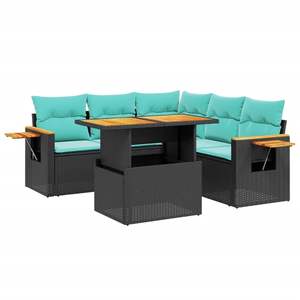 ชุดโซฟาลานบ้านหวายโพลีสีดำ 6 ชิ้นพร้อมชุดเบาะรองนั่งในสวน - Product Image 2