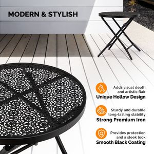 Tavolino Pieghevole in Acciaio da 18 Pollici, Tavolo da Caffè Rotondo con Intagli Floreali per Uso Esterno, Giardino, Balcone, Picnic - Product Image 2