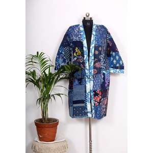 Kimono vintage indien de luxe fait main en kantha, robe courte pour femmes, 100% coton, séchage rapide, doux, respirant, plage - Product Image 1