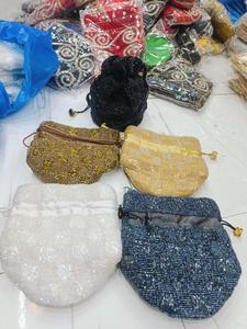 Wholesale Checkered Beaded <b>Potli</b> <b>Bag</b> Multi Color Embroidered Clutch Handbag 100% Pure Cotton Lining Drawstring - Product Image 3