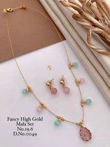 Elegante conjunto de collar dorado con cuentas verdes y rosas y colgante de gota de agua para mujer, joyería religiosa No.19.6. - Product Image 2