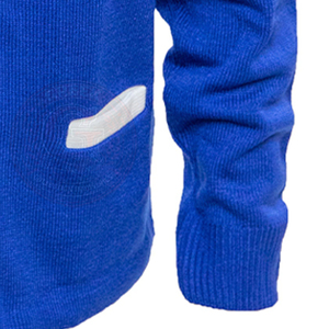 <b>Men's</b> Blue Acrylic Knitted <b>Cardigan</b> White Trim And Buttons Full Sleeve <b>Men's</b> and Women's Sweater Lightweight Regular School Fit - Product Image 2