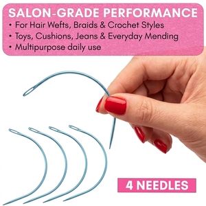 Professional Durable Lightweight Stainless Steel Curved Hook Needles Set for Hair Extension Weaving Thread Tools (Commercial - Product Image 2