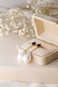 Black Clover Pearl Drop Earrings Dangle Baroque Teardrop <b>Studs</b> 925 Sterling <b>Silver</b> 14K Gold Plated Cute Anniversary & Party - Product Image 2