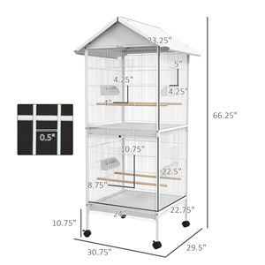 Gabbia per Uccelli in Metallo Bianco da 67 Pollici con Supporto su Ruote, Posatoi, Contenitori per Cibo e Porte - Gabbia per Animali Domestici - Product Image 2