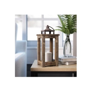 Farol de Madera Rústico con Ventanas de Vidrio Transparente y Asa de Cuerda, Centro de Mesa para Bodas y Hogar - Product Image 3