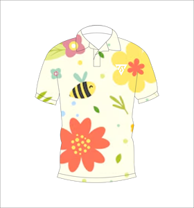 เสื้อโปโลผู้ชายลายผึ้งและลายดอกไม้ แขนสั้นลำลองสำหรับฤดูร้อน สีครีม ลายการ์ตูนดอกไม้ เสื้อยืดกอล์ฟ - Product Image 4