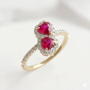 Anillo estilo Toi et Moi certificado por GIA, con halo de rubí y doble corazón, anillo de diamantes naturales, oro puro de 14K, anillo de promesa romántico para ella. - Product Image 5