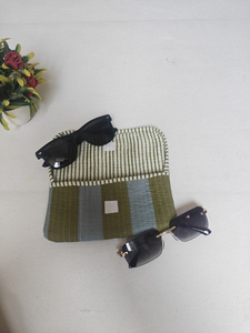 Shree Balajee Garments Stripe Green Quilted <b>Sunglasses</b> <b>Case</b> for Women | Handmade Cotton Eyewear Pouch Model Q P-1 Rectangle - Product Image 6