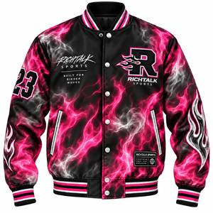 Veste varsity pour homme à imprimé flamme, en PU, col rabattu, fermeture à boutons, streetwear, vêtements d'automne - Product Image 2