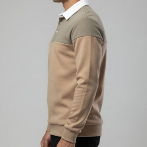 Sweat-shirt polo de rugby colorblock pour homme, épaules tombantes, camel, en molleton bouclette, fabricant de vêtements - Product Image 4