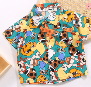 เสื้อเชิ้ตลำลองแขนสั้นพิมพ์ลายการ์ตูนสำหรับเด็กผู้ชาย ปกคอพับมีกระเป๋า ผ้าทอ ทรงปกติ ใส่ได้ในฤดูร้อน - Product Image 5