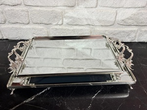 Rectangular Metal Storage Tray With <b>Mirrored</b> Finish Classic Design For <b>Table</b> Use Polished Surface Single Tier - Product Image 5