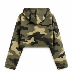 Sudadera Corta con Capucha de Camuflaje Personalizada para Mujer, Estilo Urbano, Manga Larga, Informal, Deportiva - Product Image 3