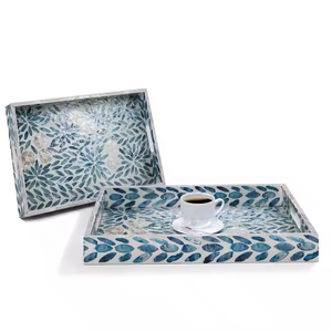 Juego al por mayor de 2 MOQ de bandeja de mosaico de madera rectangular con incrustaciones de nácar de Vietnam - Product Image 5