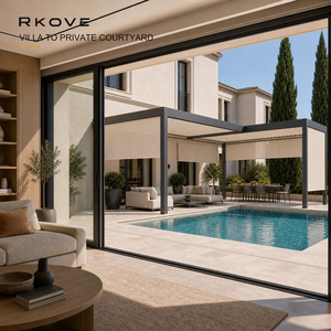 Pérgola RKOVE RK-S3 personalizada en forma de L de 5x7m con pantallas de privacidad triples con cierre ZIP, pérgola inteligente de aluminio, pérgola con lamas motorizadas - Product Image 5