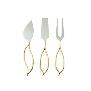 Ensemble de 3 couteaux à fromage en acier inoxydable martelé avec manche en bois, ustensiles de service et de cuisine – Vente en gros - Product Image 5