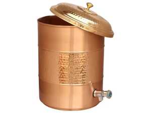 Distributeur d'eau en cuivre pur, finition martelée, avec pot de stockage, couvercle détachable et robinet - Product Image 2
