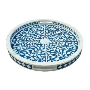 Bandeja de servicio de madera artesanal hecha a mano con incrustaciones de estrella de madreperla únicas Diseño de incrustaciones de hueso de artesano experto - Product Image 2