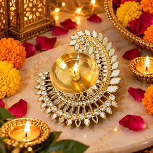 Diya en laiton avec décorations miroir – Élégante lampe décorative artisanale pour Diwali, Pooja, décoration intérieure et cadeaux festifs - Product Image 5