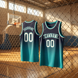 Ensemble de maillots de basket personnalisés, maillot sans manches noir et bleu, coupe athlétique, maillot de basket respirant en mesh. - Product Image 6