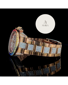 Reloj de Pulsera con Esfera Arcoíris Estilo Presidencial, Diamantes Moissanite, Movimiento Japonés, Tono Oro Amarillo, Correa de Acero Inoxidable para Hombre - Product Image 2