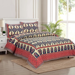 Parure de lit simple personnalisable Marwad en coton 100% imprimé à la main, motif floral, 3 pièces, 200 fils, toutes saisons, anti-poussière - Product Image 1